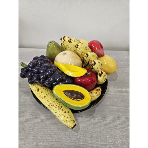 Vintage Large Plate Of Ceramic Mixed FRUITS Realistic CENTERPIECE 11-12" Pear